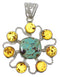 #8 Turquoise And Amber Southwestern Authentic Sterling Silver Pendant QX74116